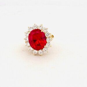 Estate Sapphire & Moissanite Sunburst Ring Vermeil Over 925 Silver, Size 5, 5.8g
